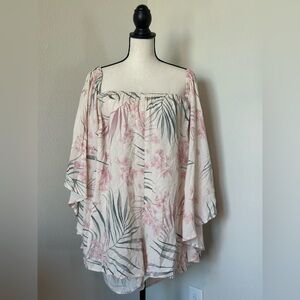 ASOS DESIGN batwing beach playsuit featuring a pink and green palm print